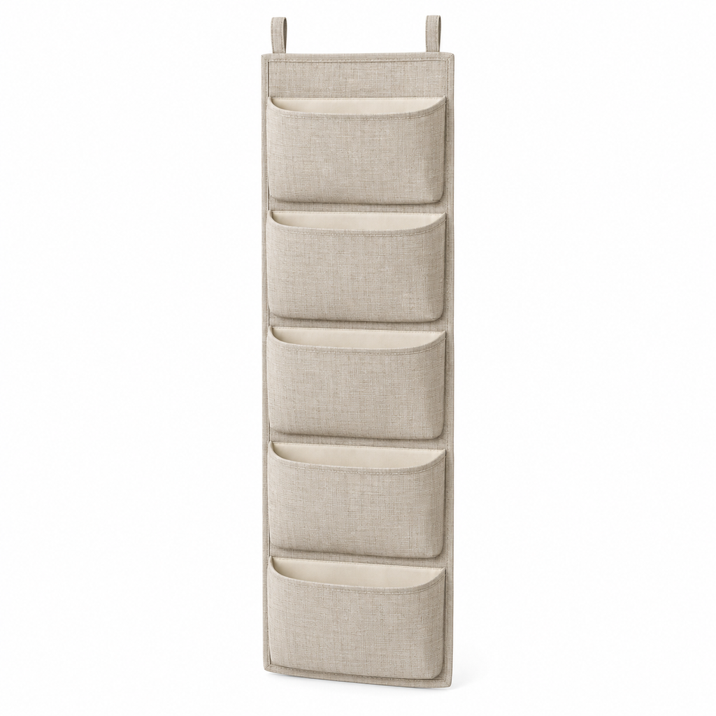 Natural Oat 5-Pocket Narrow Hanging Storage Organiser on a white background