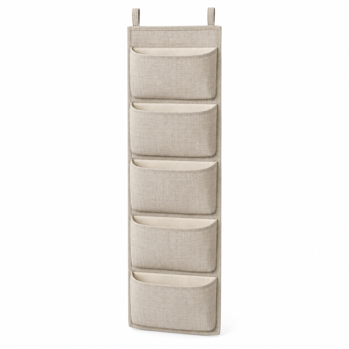 Natural Oat 5-Pocket Narrow Hanging Storage Organiser on a white background
