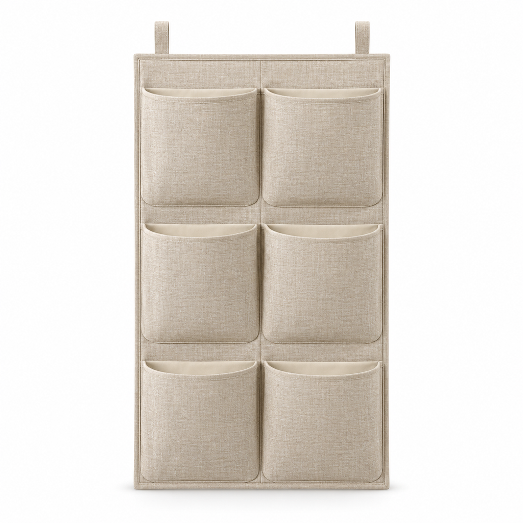Natural Oat 6-Pocket Hanging Storage Organiser on a white background