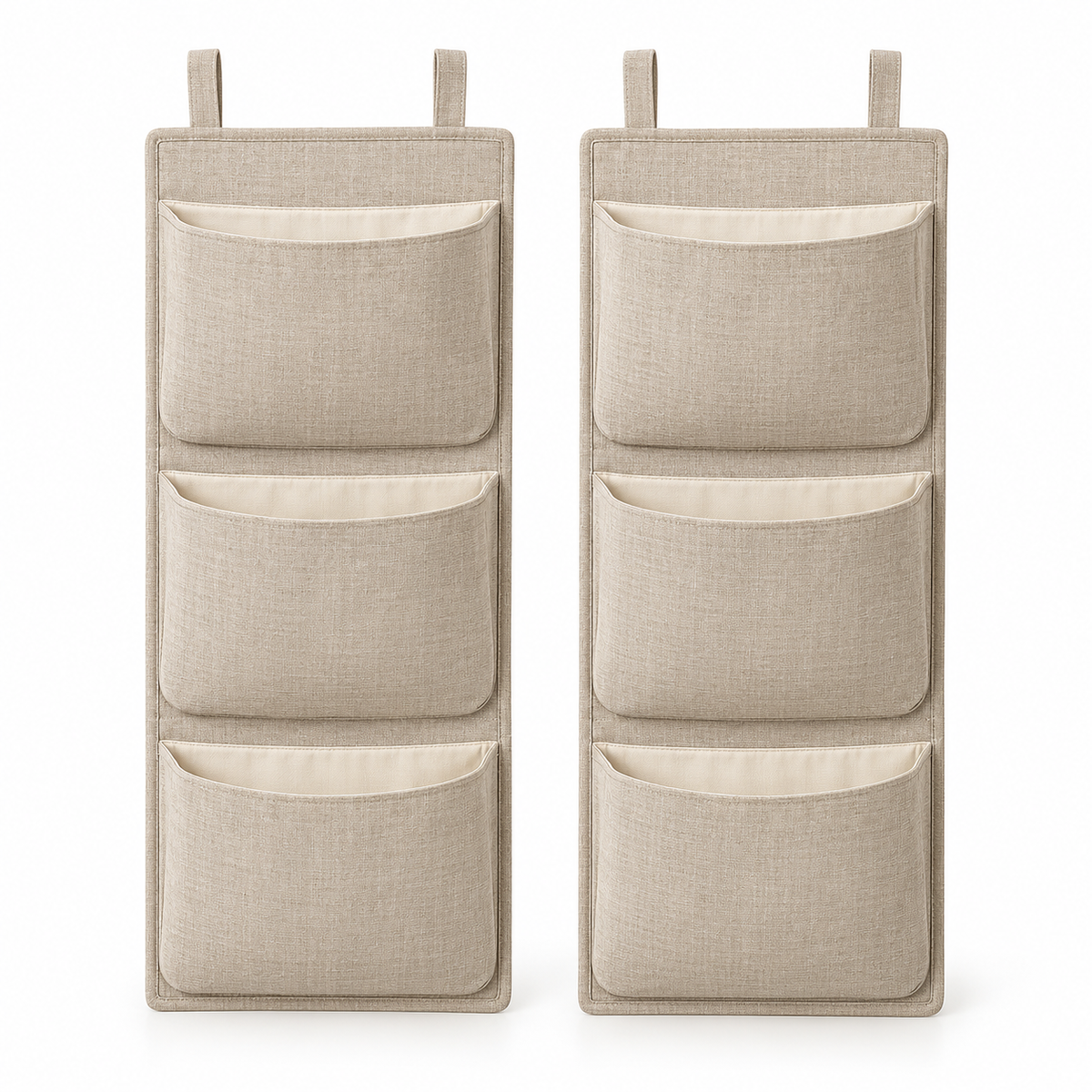 Natural Oat 3-Pocket Hanging Storage Organiser, 2-Piece Set on a white background
