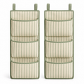 Sage Stripe 3-Pocket Hanging Storage Organiser, 2-Piece Set on a white background