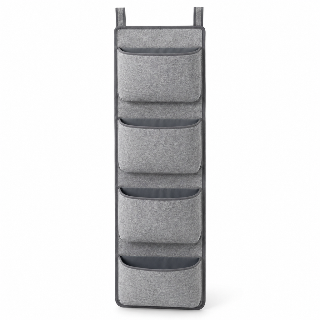 Slate Minimal 4-Pocket Narrow Hanging Storage Organiser on a white background