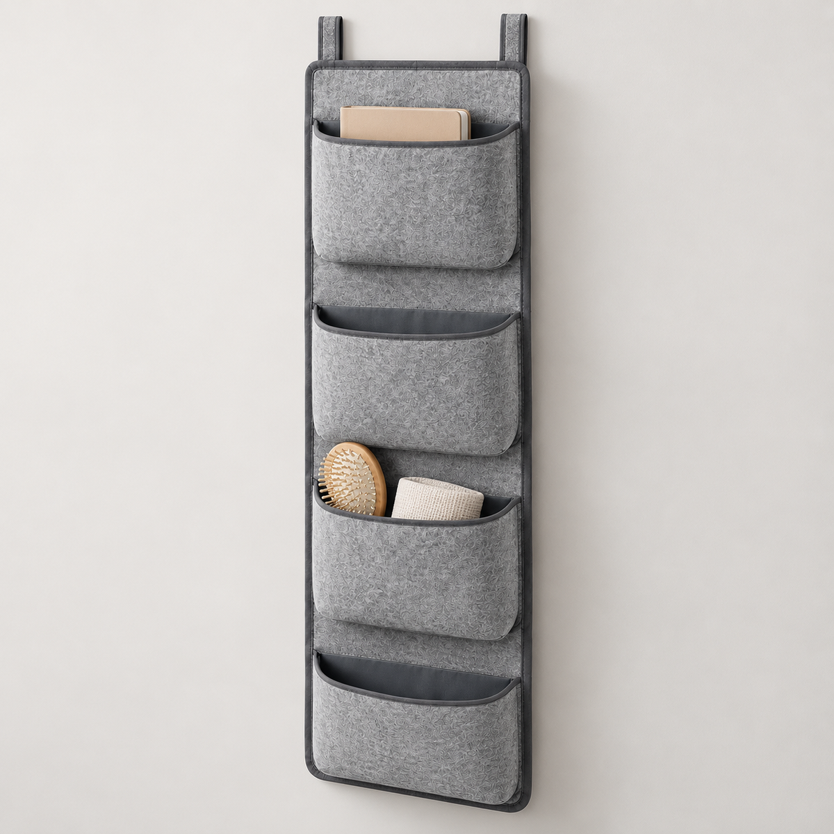 Slate Minimal 4-Pocket Narrow Hanging Storage Organiser showing pocket openings and hanging structure