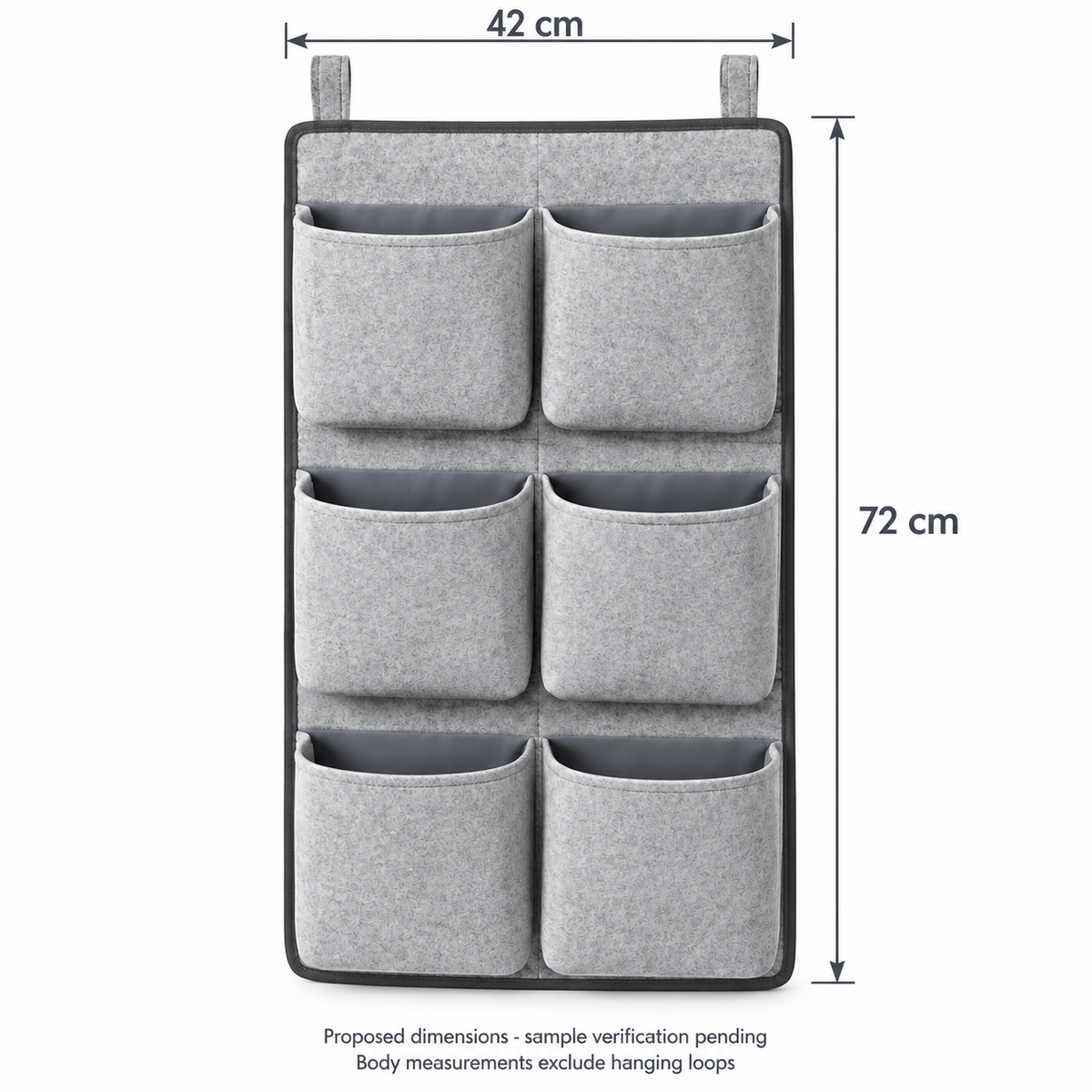 Slate Minimal 6-Pocket Hanging Storage Organiser showing proposed design dimensions