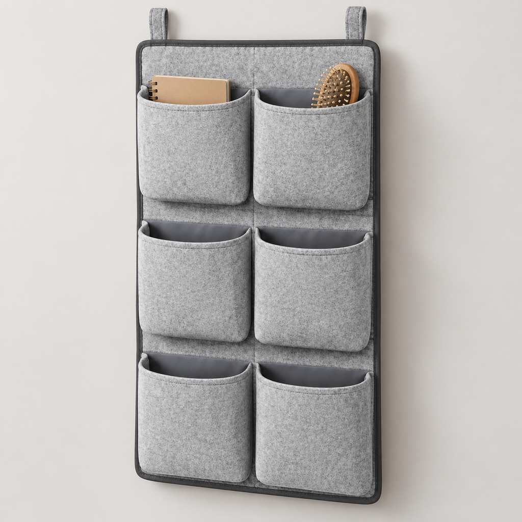 Slate Minimal 6-Pocket Hanging Storage Organiser showing pocket openings and hanging structure