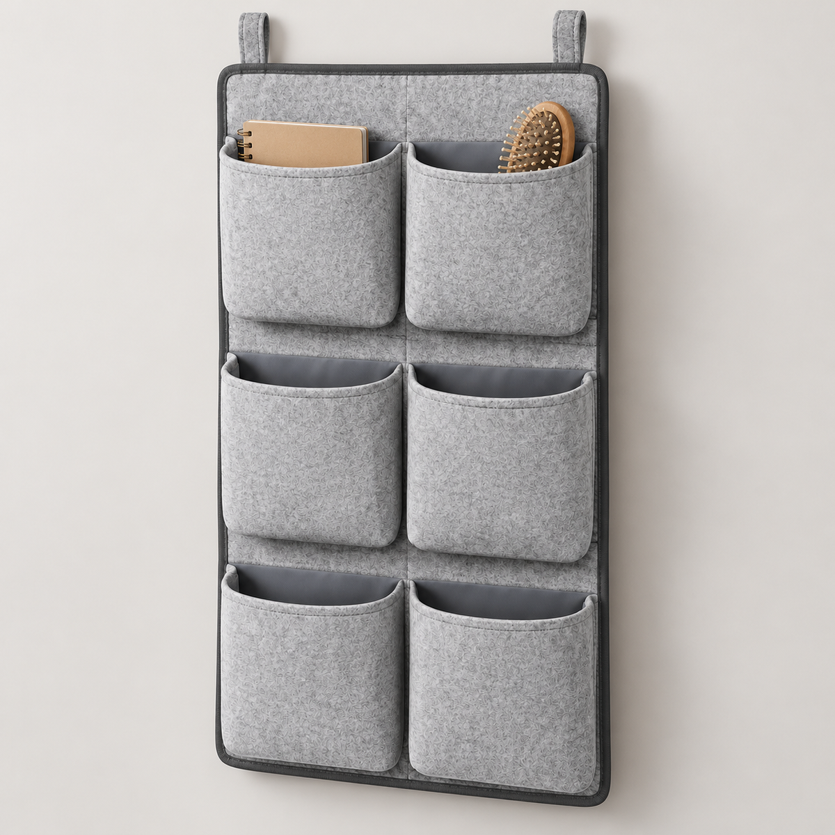 Slate Minimal 6-Pocket Hanging Storage Organiser showing pocket openings and hanging structure