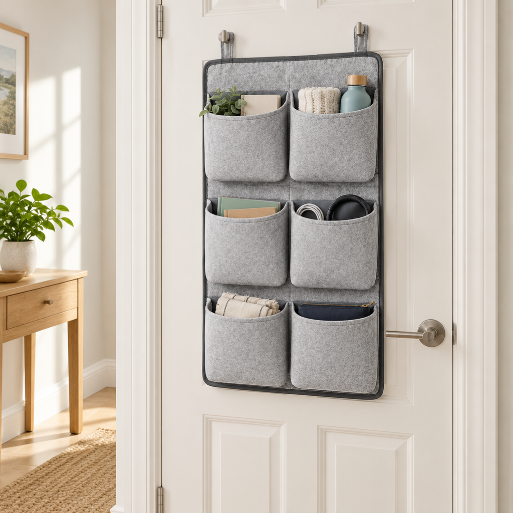 Slate Minimal 6-Pocket Hanging Storage Organiser in a home organisation setting