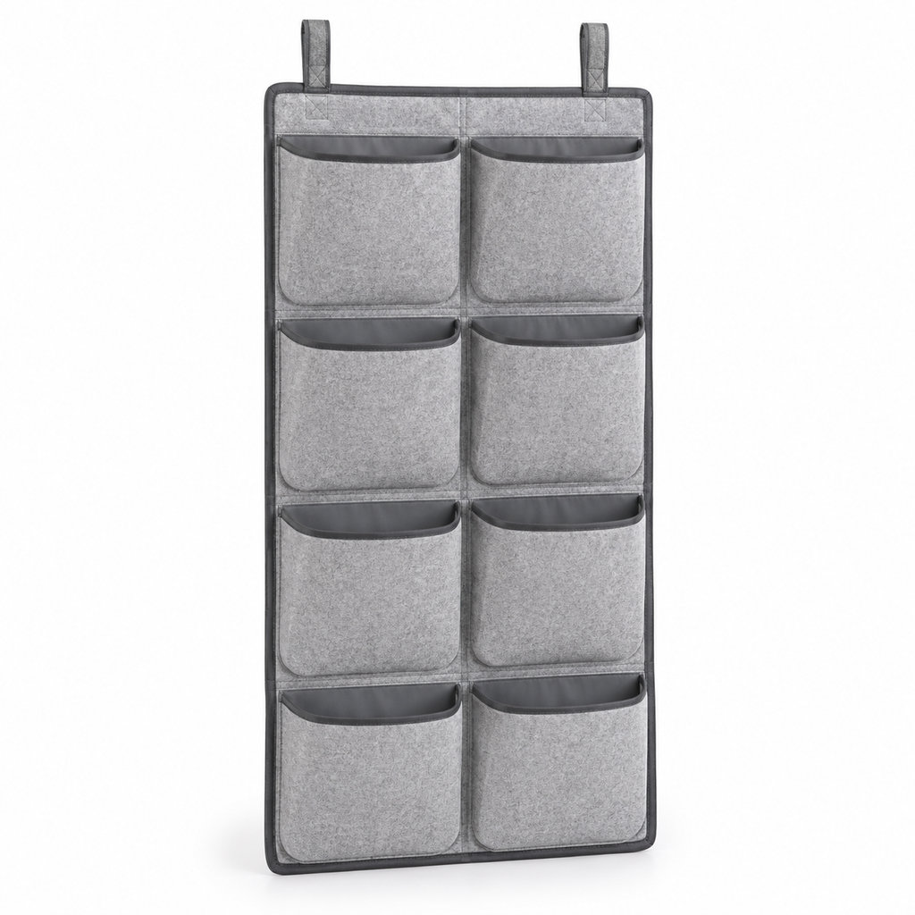 Slate Minimal 8-Pocket Hanging Storage Organiser on a white background