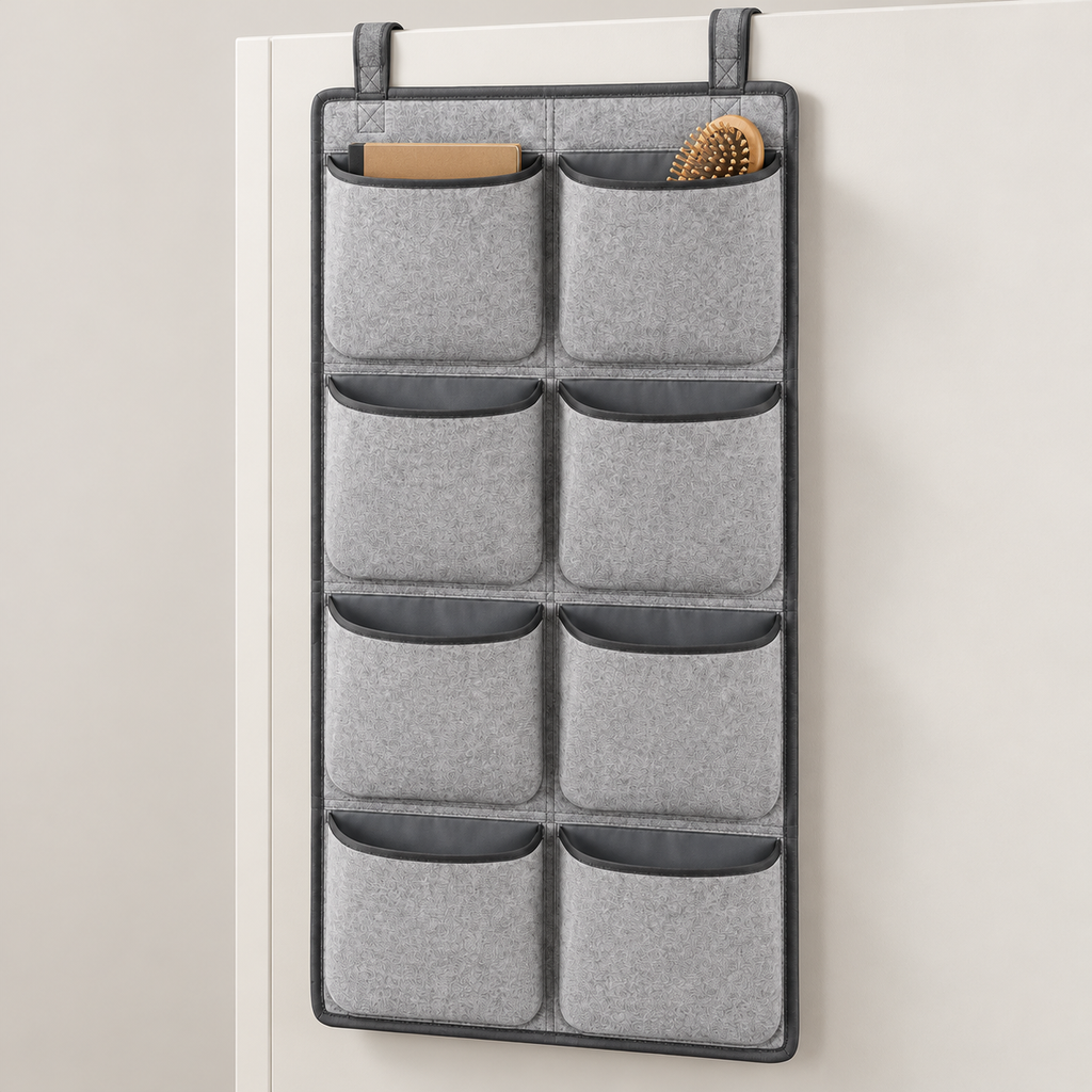 Slate Minimal 8-Pocket Hanging Storage Organiser showing pocket openings and hanging structure