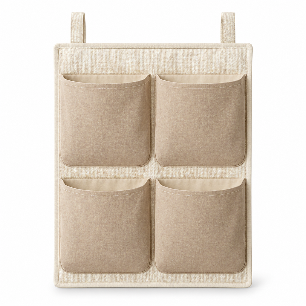 Soft Sand 4-Pocket Hanging Storage Organiser on a white background