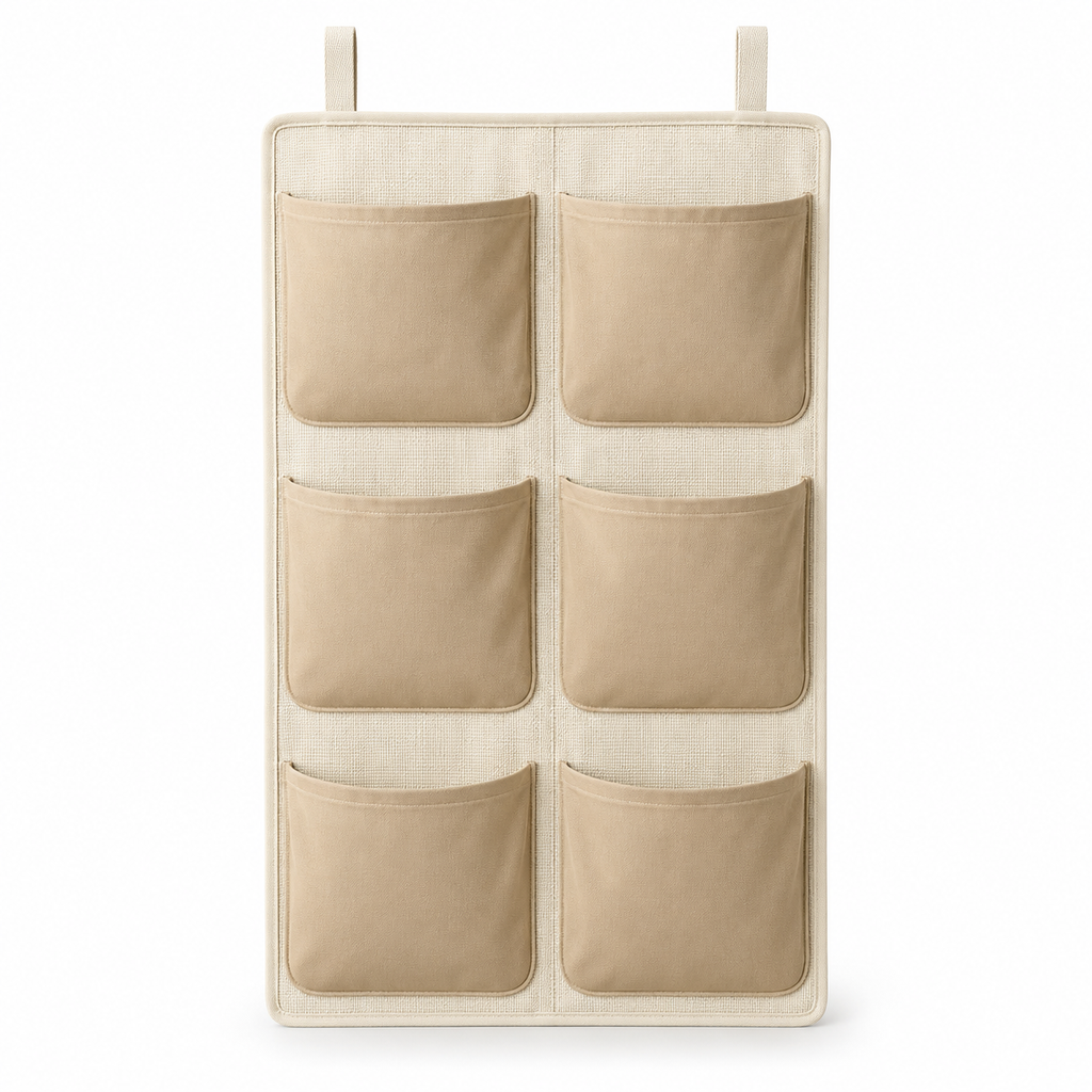 Soft Sand 6-Pocket Hanging Storage Organiser on a white background