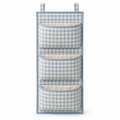 Blue Gingham 3-Pocket Hanging Storage Organiser on a white background